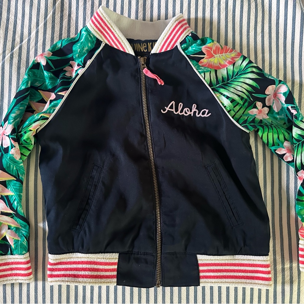 Kpop Demon Hunters ZOEY look-a-like Jacket -Navy Aloha Floral Sleeve Kids Jacket
